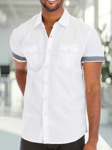 Mens Short Sleeve Western Two Pocket Button Up Shirt - White - View 1