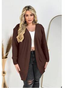 Cardigan Coat Knit Plus Size Casual Autumn Winter - Rỉ Nâu - Xem 2
