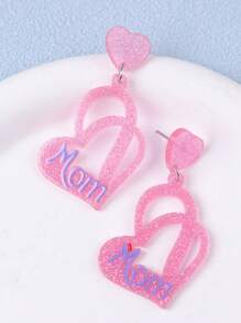 1 Pair Minimalist Mother's Day Pink Hollow Heart Acrylic Earrings, Creative Design For Women