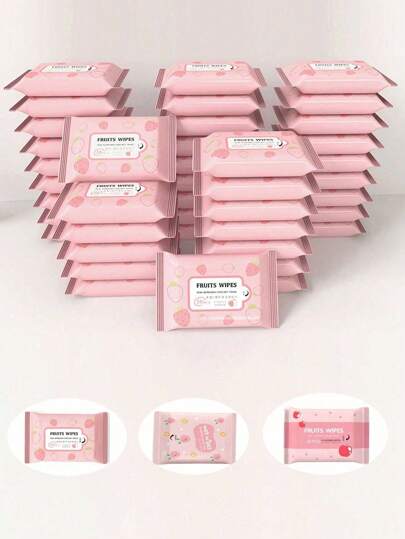 1/2/5/10 Packs (10 Tablets Per Pack) Strawberry Pattern Mini Portable Non-Woven Wet Wipes, Used For Daily Item Cleaning When Going Out, Essential For Travel And Business Trips, Easy To Carry