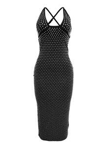 Elegant Sleeveless V-Neck Rhinestone Long Bodycon Back Split Dinner Cocktail Party Dresses - Black - View 5