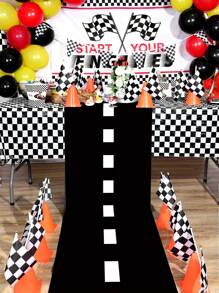 1Pc 60*250cm Racing Track Mat Polyester Tablecloth Table Runner,Black And White Runway Style,Racing Themed Party Game Mat,Sports Theme Party Decor,Perfect For Racing Party Track Background,Car Enthusiasts&Karting Events,Birthday Party Supplies,Home Decor,Racing Car Long Racetrack Floor Running Mat, Living Room Bathroom Decorative Floor Mat