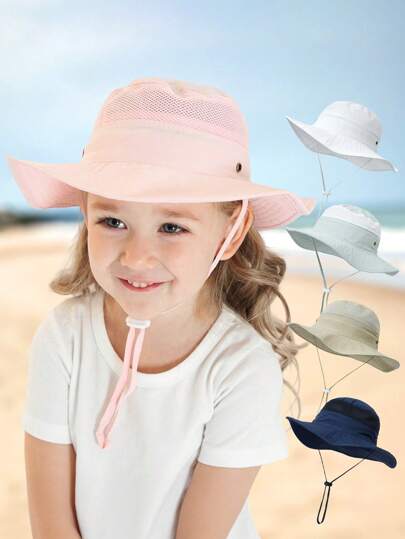 1 件儿童透气网眼太阳帽，夏季户外防紫外线渔夫帽