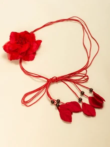 1 件装 女孩花朵和珠饰绳腰带 春夏海滩配饰 波西米亚风 情人节 情人 - 紅色 - 查看 3