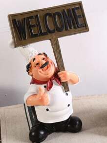 Farmhouse Style Holding Signage Chef Figurine, Decorative Accent Piece For Restaurant, Bar, Cafe, Bakery, Home Decor Gifts Birthday Graduation - White - View 1