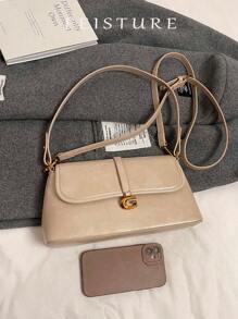 1 chiếc túi đeo vai Feisture màu trơn bằng chất liệu PU, túi đeo vai có nắp cổ điển phù hợp cho bé gái, phụ nữ, sinh viên đại học, người mới đi làm và nhân viên văn phòng, tuyệt vời cho công việc, kinh doanh, đi làm, đi học - trắng - Xem 4