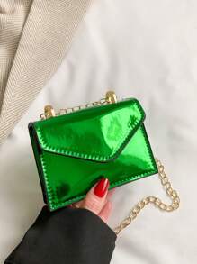 1 pièce Mini sac à bandoulière/sac messager en PU de couleur unie de nouvelle mode, petit sac carré, sac de fille personnalisé populaire avec chaîne laser brillante, couleur bonbon mode "Satisfied Bird", style triangle couverture de niche polyvalente mini sac à main de messager de fille