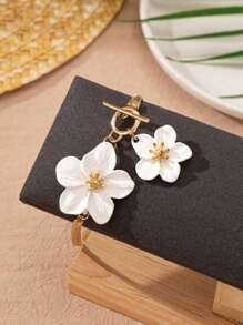 1pc Fashionable White Painted Flower Simple Elegant Personalized Girl's Anklet, Suitable For Vacations And Parties Valentines