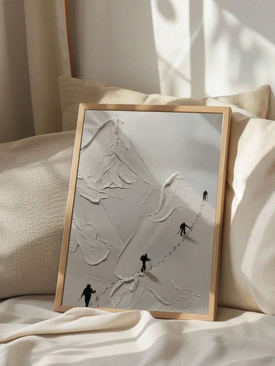 1幅白色雪山登山者帆布墙画 - 高品质装饰画，厚实纹理设计，适用于客厅、卧室或办公室装饰，山景墙画，不含画框 - 彩色 - 查看 1