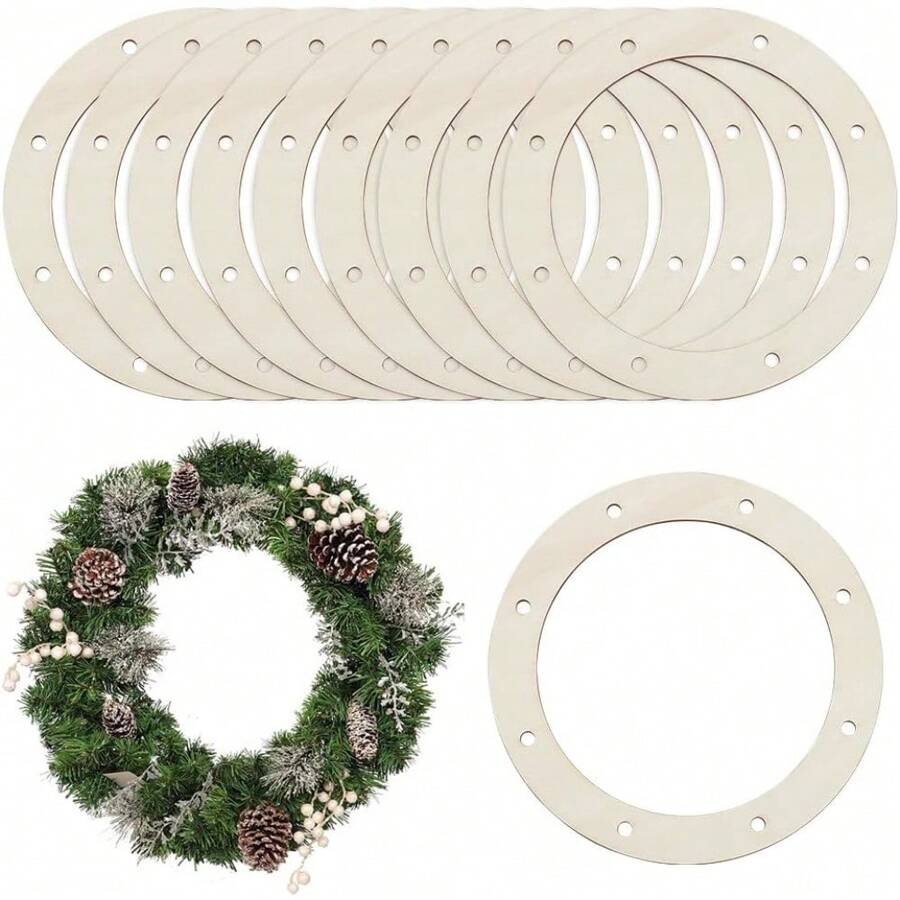 10 件木制插花戒指，带预切孔，木制插花工艺戒指，圆形悬挂结构插花戒指，用于工艺品，直径：7.87 英寸，适用于母亲节、伴娘礼物、毕业礼物、生日礼物、结婚礼物、生日、新娘、婚礼 - 米色 - 查看 1