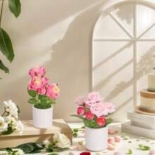 2/3 piezas Decoraciones con maceta de flor de rosa artificial, decoración para fiesta y festival, apto para gabinete, mesa de comedor, sala de estar, estante de TV
