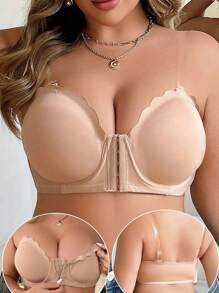 Áo ngực cỡ lớn cho nữ cài trước, áo ngực Bandeau thoải mái có hoặc không có gọng, áo ngực hở lưng - Màu be - Xem 1