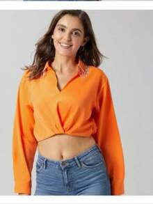 Top corto con detalles de strass - Naranja - Ver 3