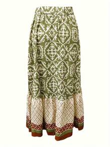 Falda holgada de línea A para mujer, falda larga con estampado floral y volantes en el bajo, casual y elegante, adecuada para uso diario, vacaciones, viajes y actividades al aire libre