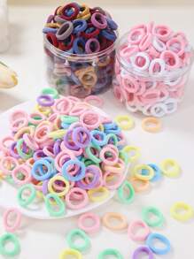 300pcs/Set Girl's Spring Pink & White Simple Hair Ties, Non-Damage Ponytail Holders, Hair Scrunchies For Everyday Use - Multicolor - View 8