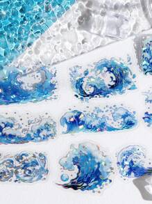 20pcs Set Transparent Rainwater Ice Crystal Shell Sticker Pack, Borderless Water Language Series, Scrapbooking Decorative Stickers,School Supplies,Back To School