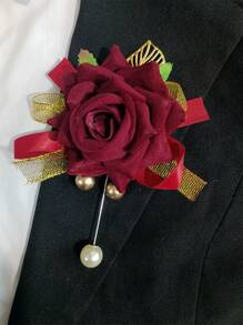 天鹅绒玫瑰花胸针，逼真的翻领花，适合活动、会议、婚礼、招待会 - 彩色 - 查看 8