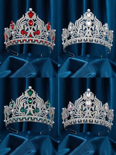 绿色巴洛克女王皇冠，镶嵌祖母绿水晶，适合女士万圣节装扮、发饰、摄影、舞会、生日派对等场合。