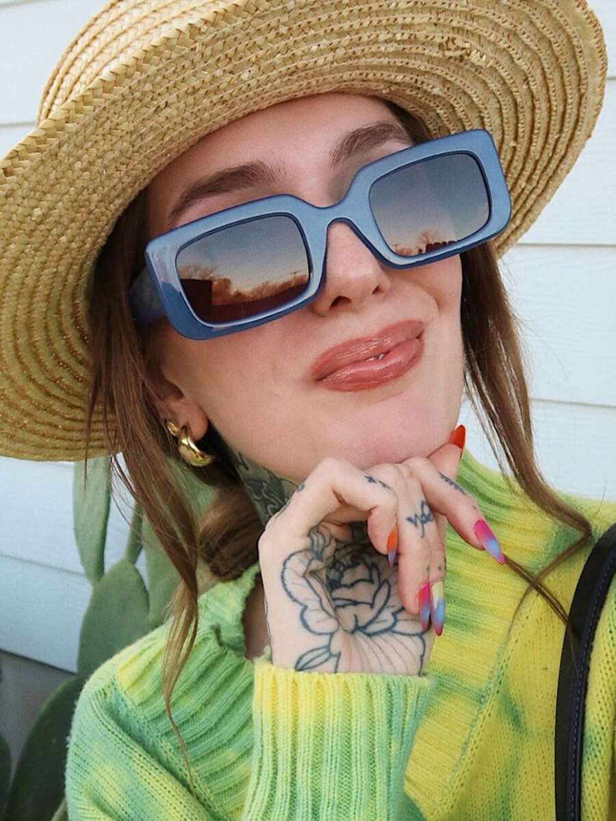 1 件装方形小框个性化复古时尚眼镜，全框 Y2K 百搭女士眼镜，适合旅行、度假、沙滩配饰 - 黑色 - 查看 1