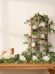 1pc 180cm Artificial White Rose Vine Garland , White Simulation Rose Vine, Holiday Birthday Wedding Party Background Decoration, Wedding Table Garland Decoration, Dining Table Cabinet Bar Staircase Decoration, Room Centerpiece Backdrop Decoration Rose Vine, Room Decoration Home Decoration, Outdoor Patio Arches Garden Railing Wall Decoration, Valentine's Day, Mother's Day Gift