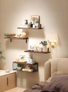 Floating Wall Shelf 4 Tier Shelf For Bathroom Kitchen Bedroom Light Color - 咖啡棕 - 查看 3