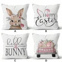 4 件复活节彩蛋和兔子图案 17.7 * 17.7 英寸单面毛绒枕套，适用于派对、装饰、卧室、客厅、沙发、汽车、装饰垫（不含枕芯） - 彩色 - 查看 10