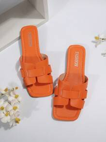 Women Snake Embossed Flat Sandals, Minimalist Style Summer Leather Flat Sandals