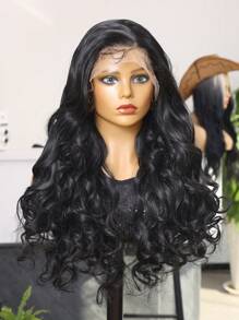 (Black )13X4 Lace Front Wigs With Baby Hair Synthetic Fiber Imported From Japan 22 Inch Deep Wave Long Wigs Synthetic Fiber Heat-Resistant Wig Elastic Mesh Cap Suitable For All People Daily Gatherings, High-Quality Women's Natural And Beautiful Synthetic Soft Fake Fiber Hair