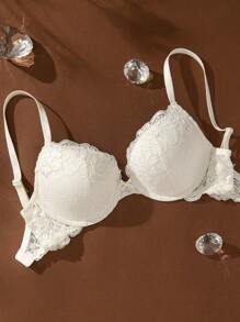 Deyllo حمالة صدر نسائية من الدانتيل مبطنة من ديلو، مريحة بسلك سميك، ناعمة ودافئة، قابلة للتعديل، مناسبة للارتداء اليومي والملابس المنزلية - أبيض - مشاهدة 1