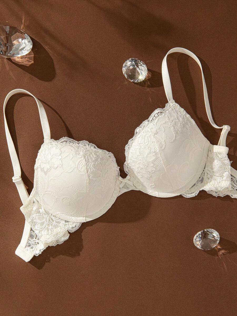 Deyllo حمالة صدر نسائية من الدانتيل مبطنة من ديلو، مريحة بسلك سميك، ناعمة ودافئة، قابلة للتعديل، مناسبة للارتداء اليومي والملابس المنزلية - أبيض - مشاهدة 1