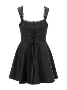 Women's Mini Corset Dress A-Line Deep V Neck Backless Ruffle Hem Sleeveless Dress For Party Club - Black - View 8