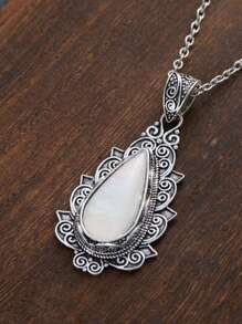 1PC New Fashion Moonstone Teardrop Box Pendant Necklace Stylish Everyday Jewelry Gift