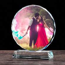 1 Customized Crystal Trophy Award Plaque Frame, Personalized Round Glass Photo Album For Office And Home Decor, Acrylic Tabletop Decoration, Pet Memorial, Ideal For Wedding, Graduation, Valentine's Day, Mother's Day, Thanksgiving, Teacher's Day, Father's Day Gifts