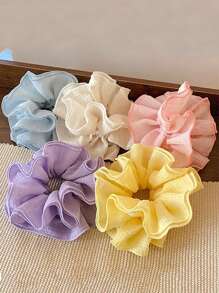 1 Peça Scrunchie Extra Grande Entrançado, Elástico de Cabelo Texturizado Floral de Camadas Múltiplas, Doce e Macio, Estilo Confortável do Início da Primavera, Acessórios de Cabelo, Tiras de Cabelo Scrunchies