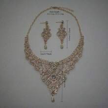 1 Set Vintage Crystal Inlaid 3-Piece Jewelry Set: Earrings, Necklace, Suitable For Bride, Wedding, Banquet, Party Wear