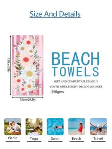 1pc Prachtige Bloemen Stranddeken, Extra Zachte Microvezel Extra Grote Strandhanddoek, Zeer Absorberende Badhanddoek, Geschikt Voor Reizen, Zwembad, Duiken, Surfen, Yoga, Kamperen, Verschillende Maten, Strandaccessoires Zomer, Vakantie