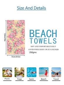 1pc Prachtige Bloemen Stranddeken, Extra Zachte Microvezel Extra Grote Strandhanddoek, Zeer Absorberende Badhanddoek, Geschikt Voor Reizen, Zwembad, Duiken, Surfen, Yoga, Kamperen, Verschillende Maten, Strandaccessoires Zomer, Vakantie