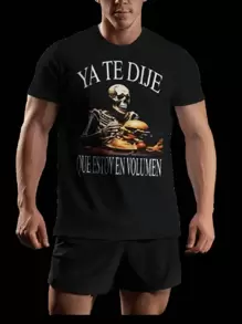 Playera, camiseta, Calacas, calaveras Chidas, meme, YA TE DEIJE QUE ESTOY EN VOLUMEN, con mangas unisex - Negro - Ver 1