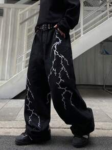 1 stuk heren losse pasvorm bliksem borduurwerk flared jeans, vintage Americana hiphop streetwear