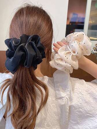 1個 透明ガラス ヤーン ドット柄 ヘアスクランチー、春夏ファッションカジュアルスクランチーヘアタイ スクランチーヘアタイ ポニーテール