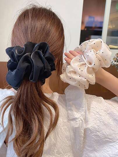 1个透明玻璃纱线波点发圈，春夏时尚休闲发圈，马尾辫发绳，头饰