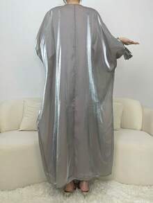 1 件欧根纱朴素伊斯兰传统卡夫坦长袍女式长袍外套带蝴蝶结设计