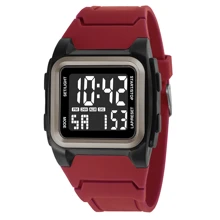 1pc Multifunctional Luminous Red Strap Square Dial Electronic Digital Display Men's Electronic Watch
