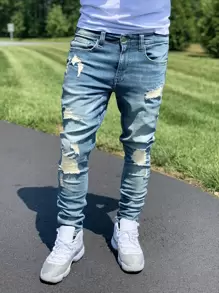 Men's Wide Leg Jeans - Màu xanh lam - Xem 1