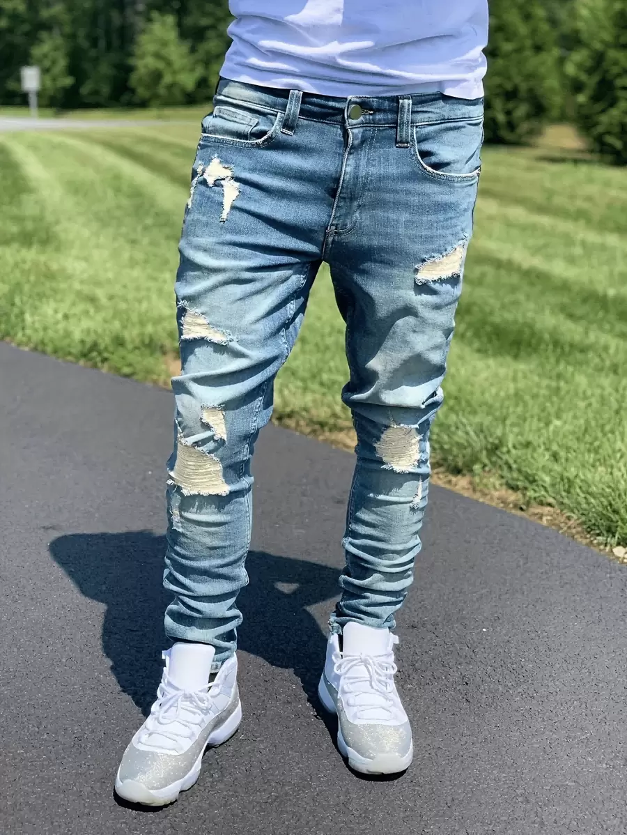 Men's Wide Leg Jeans - Màu xanh lam - Xem 1