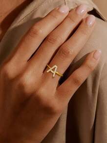 1pc Stylish Full Zirconia Letter Twist Circle Ring 925 Silver Ladies Jewelry, Multiple Choices, Suitable For Daily Wear And Attending Banquets, Birthday Gifts - Gold - View 3