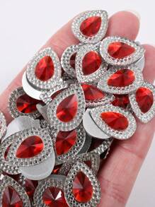 50pcs/Pack, Dual Color Resin Rhinestones, 13*18mm Teardrop Resin Rhinestones In Red And Blue, For Clothing Accessory Decoration, DIY