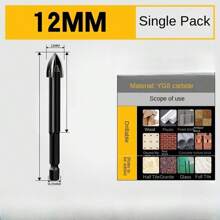 三角钻头 四刃十字黑色 玻璃钻头 硬质合金陶瓷钻头 多功能六角柄玻化砖钻孔工具 适用于：陶瓷、瓷砖、玻璃钻孔 型号：3/4/5/6/8/10/12mm - 彩色 - 查看 12