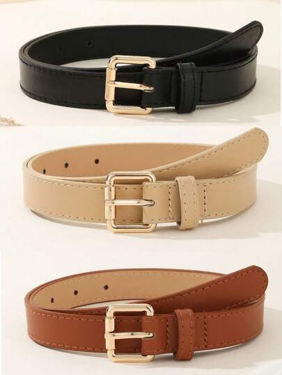 3pcs/1pc Ladies Fashion Casual Versatile Solid Color PU Leather Belt Combo, Dress, Coat Decor, Minimalist Jeans, Suitable For All Seasons
