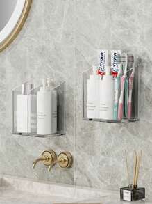 1 件浴室化妆品牙刷牙膏梳子收纳架，无需钻孔壁挂式剃须刀收纳架，卫生间梳妆台